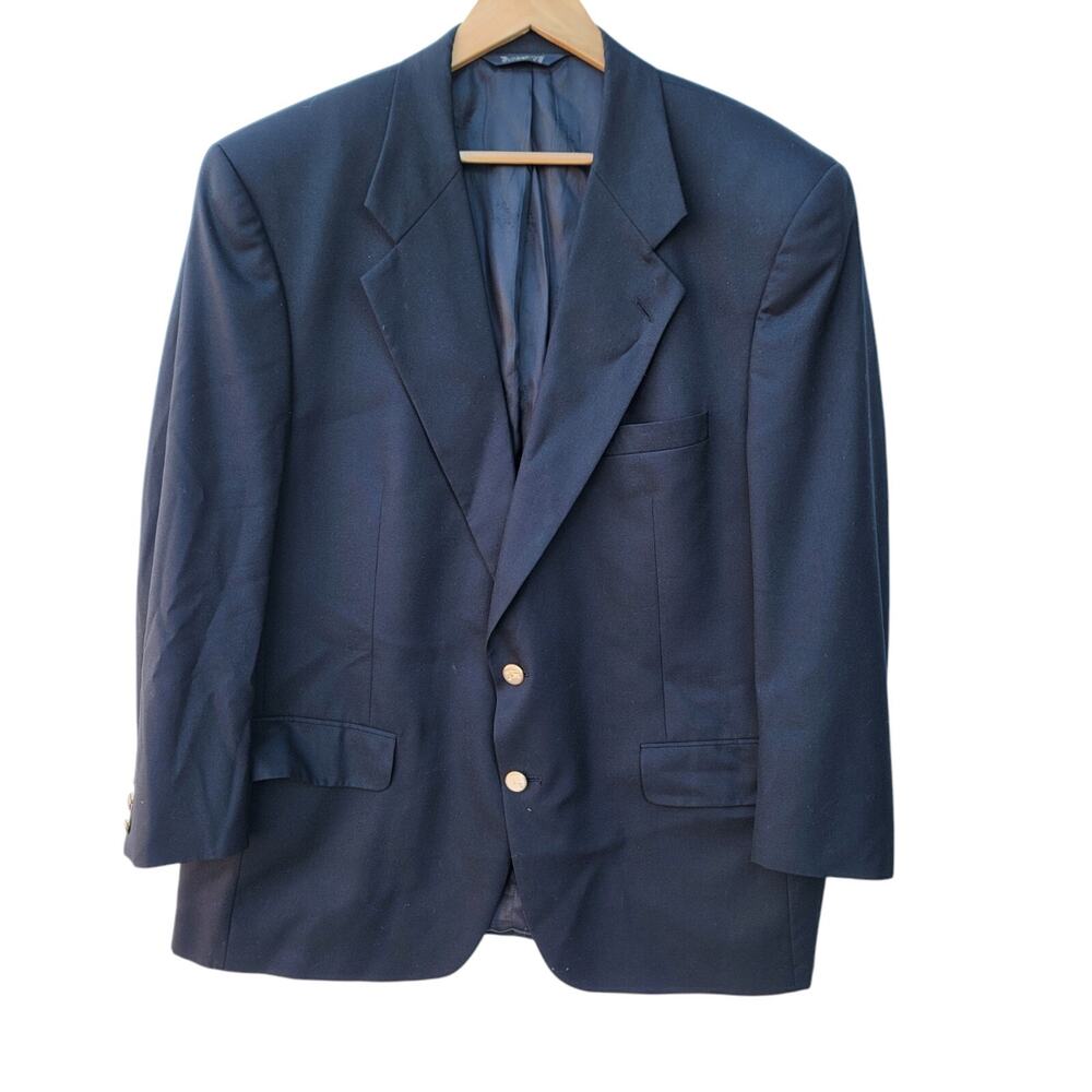 Vintage Burberry Wool Blazer Size Large Black Two Logo Buttons Jacket Flaws